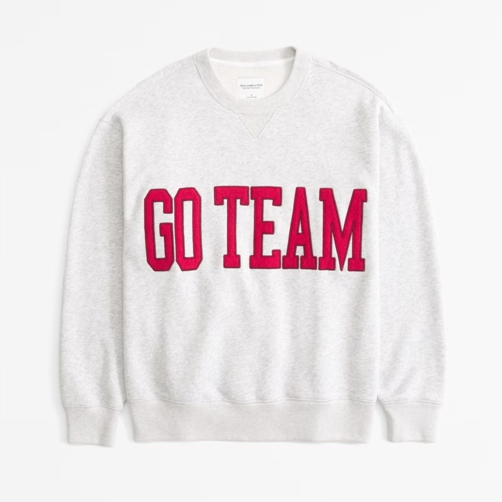Abercrombie & Fitch Light Gray Sweatshirt with Pink "GO TEAM" Applique